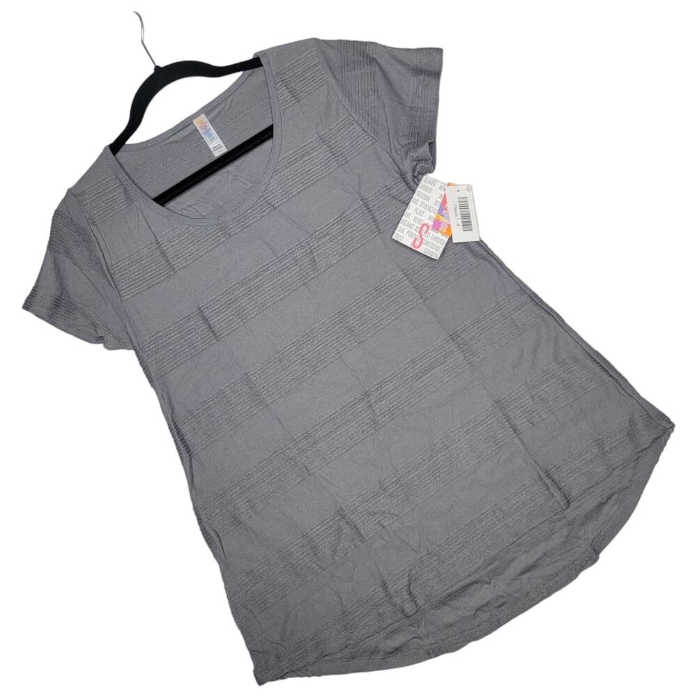 LuLaRoe Classic T Small Grey Pintuck Stripe Textured Tee Solid Top Short Sleeve